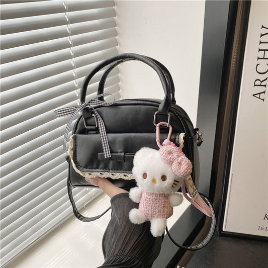 2025 Trendy Minimalist Bow Handbag for Women, Fashionable Crossbody Bag with Cute Plush Charm, Elegant Bowling Shape Design