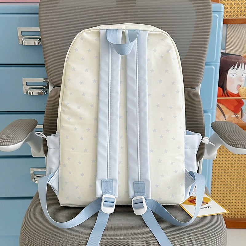 Cute Star Pattern Backpack for Students - Lightweight, Large Capacity, Nylon Material with Soft Inner Lining