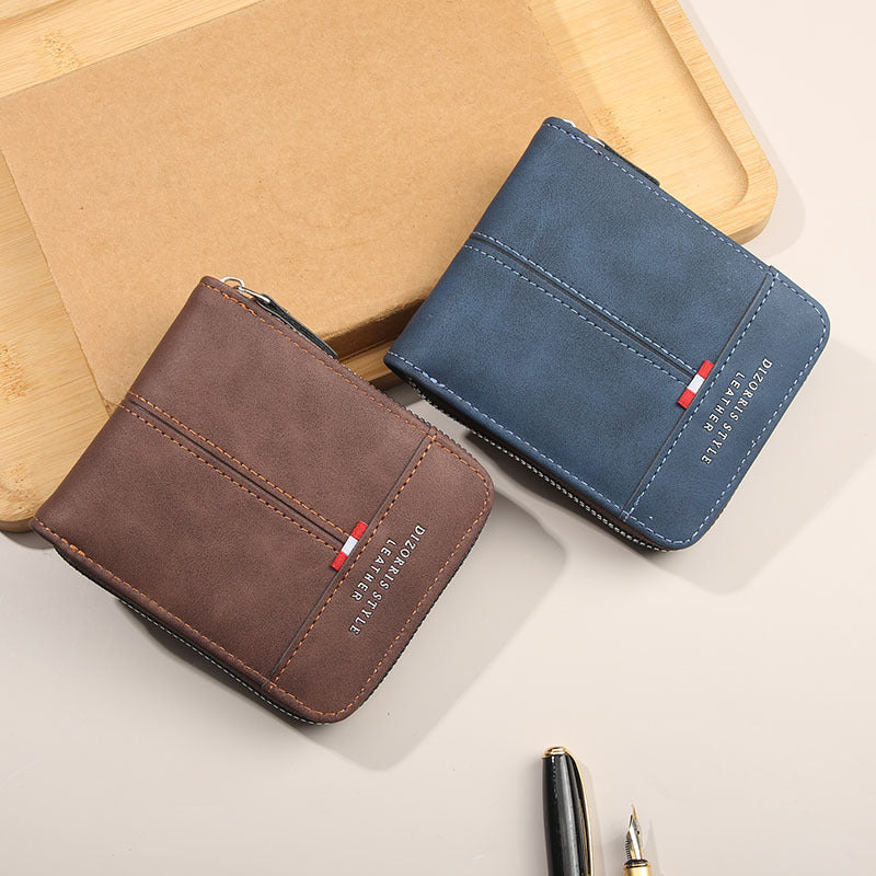 Retro PU Leather Men's Wallet with Zipper and Expandable Design for Daily Use