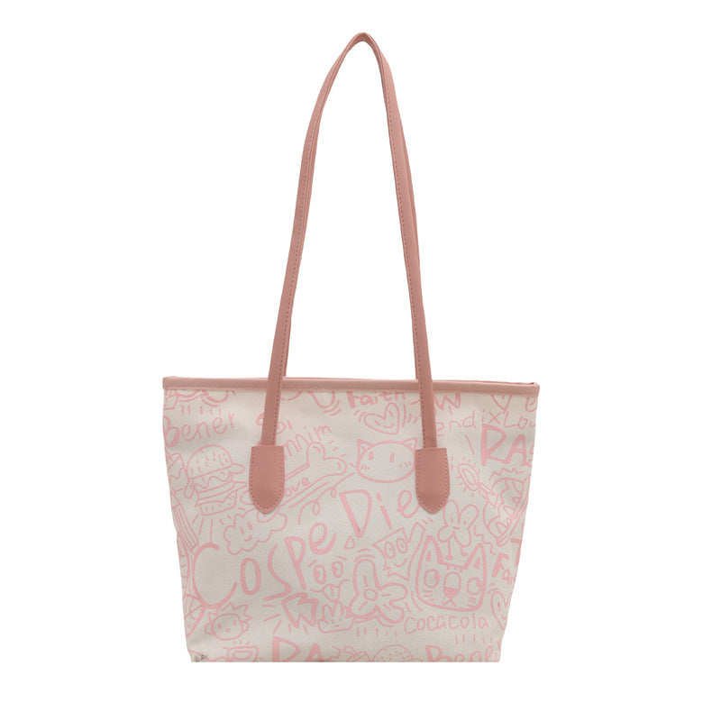 Graffiti Canvas Bag Women's New Casual Shoulder Bag Versatile Large Capacity Commuter Tote