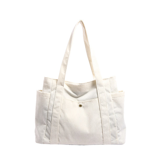2024 New Corduroy Tote Bag for Women, Large Capacity Daily Commute Shoulder Bag with Multiple Pockets and Stylish Stitching Design