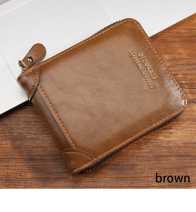 Retro PU Leather Men's Wallet with Zipper and Expandable Design for Daily Use