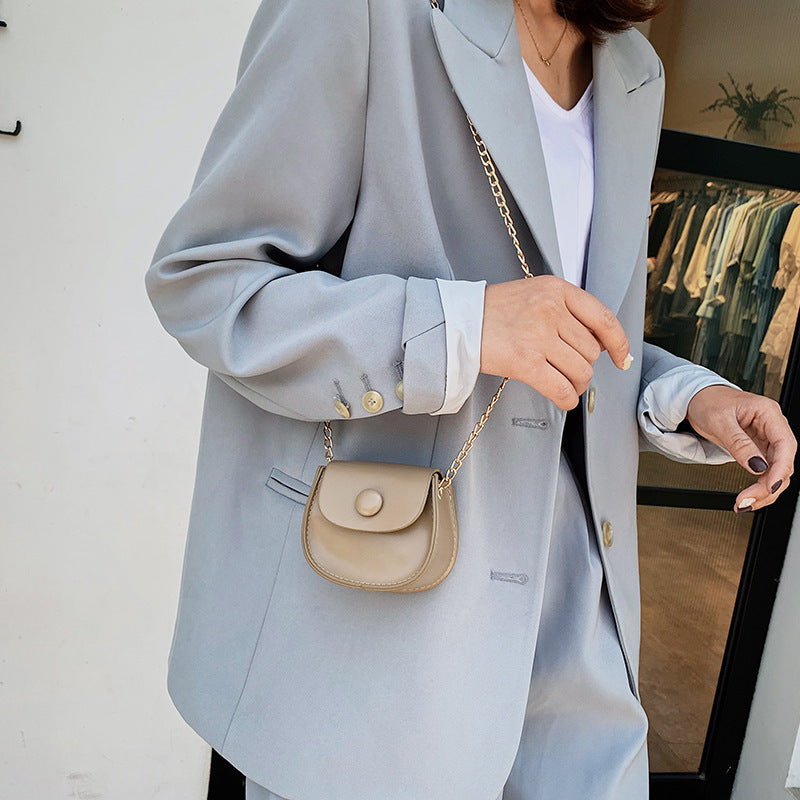 Saddle Bag Women's New Korean Style Solid Color Chain Shoulder Bag Lipstick Accessories Messenger Bag