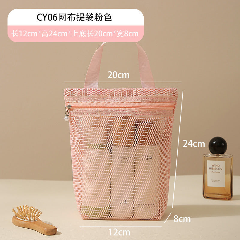 Large Capacity Mesh Tote Bag with Compartment Storage for Travel Toiletries and Cosmetics