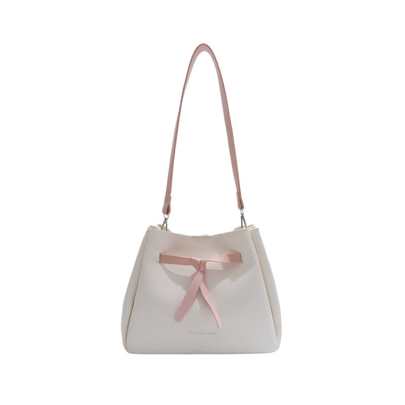 2025 Spring New Women's Fashion Bucket Bag with Bow Detail, Casual Street Style Shoulder Bag with Magnetic Closure and Inner Pockets