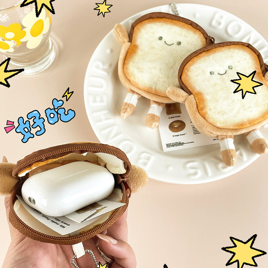 Cartoon Sliced Toast Mini Coin Purse Butter Plush Wallet Children Coin Bag Headset Storage Bag