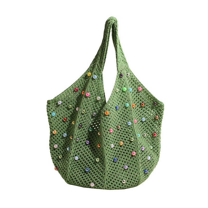 Women's Shoulder Bag Beach Bag Fashionable Knitted Flower Tote Bag Women's Casual Beach Travel Sling Bag Large Capacity Woven Bag