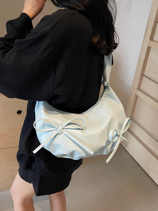 2024 New Sweet Pleated Shoulder Bag with Bow Design Soft Cloud Shape Crossbody Bag for Women