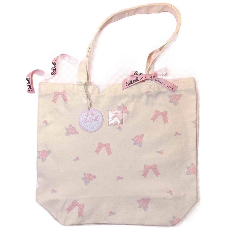Cute Floral Tote Bag for Women 2024 Korean Style Bow Print Canvas Shoulder Bag for Daily Use and Commuting