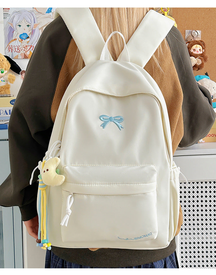 Japanese Style Ins Student Backpack for Girls, Simple Campus Fashion Dual Shoulder Bag with Bow Design and Comfortable Padding