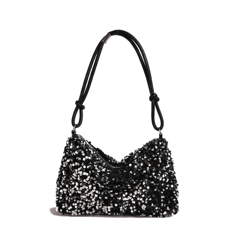 Fashionable Sequins Shoulder Bag Women's New Crescent-Shaped Design Daily Dinner Dual-Use Crossbody Bag