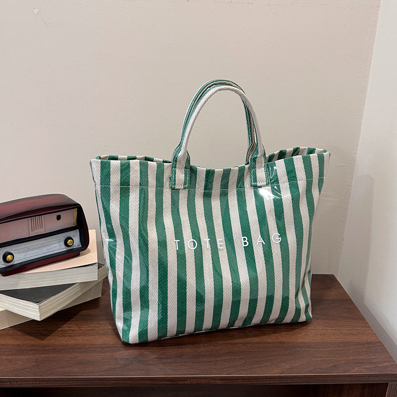 Popular Striped Hand-Carrying Tote Bag Female New Fashion Temperament Transparent Female Personality Large Capacity Trendy Bag
