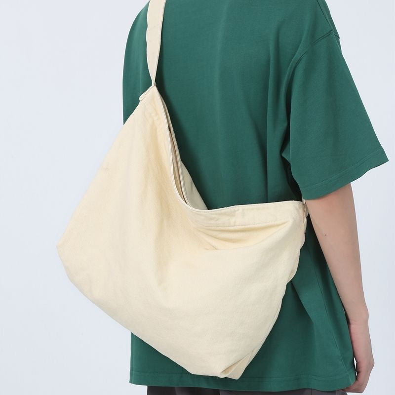 Minimalist Canvas Sling Bag for Daily Commute and Casual Outfits - Unisex Japanese Style Crossbody Bag with Large Capacity