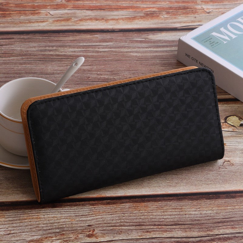 Elegant Diamond Pattern Women's Long Wallet with Multiple Card Slots and Zipper Closure for Daily Use