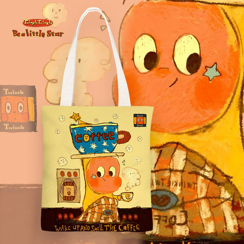 XINGX person cartoon cute children's canvas bag junior high school and elementary school students' lunch box bag zipper shoulder bag