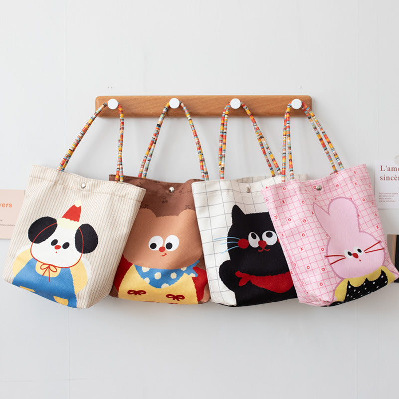 Cute Cartoon Tote Bags for Kids and Students, Portable Handheld Design with Magnetic Closure and Phone Pocket