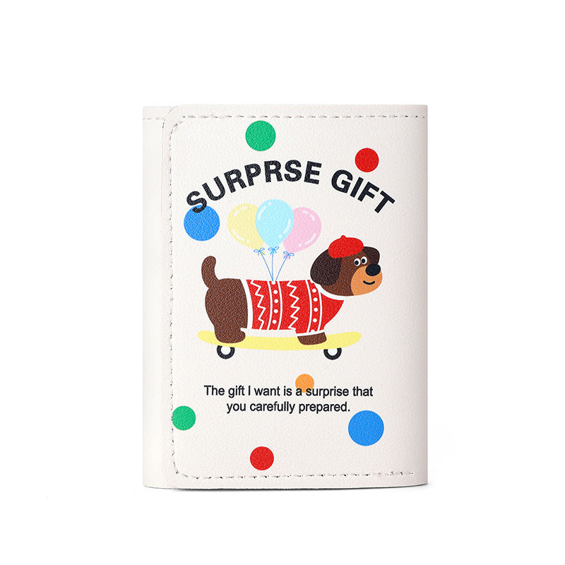Cute Cartoon Animal Design Triple Fold Wallet for Women with Card Slots and ID Window, Perfect for Daily Use