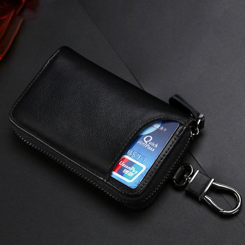 Minimalist PU Key Case with Card Holder and Carabiner Hook for Men - Perfect for Daily Use