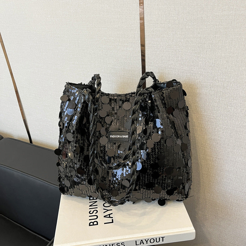 Underarm Bag Women's Korean-Style Large Sequins Western Style All-Matching Shoulder Crossbody Tote Bag