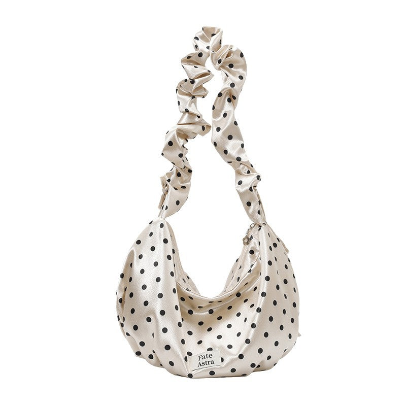 Korean Style Polka Dot Pleated Messenger Bag Women's Fashionable Large Capacity Soft Tote Everyday Joker Casual Shoulder Bag