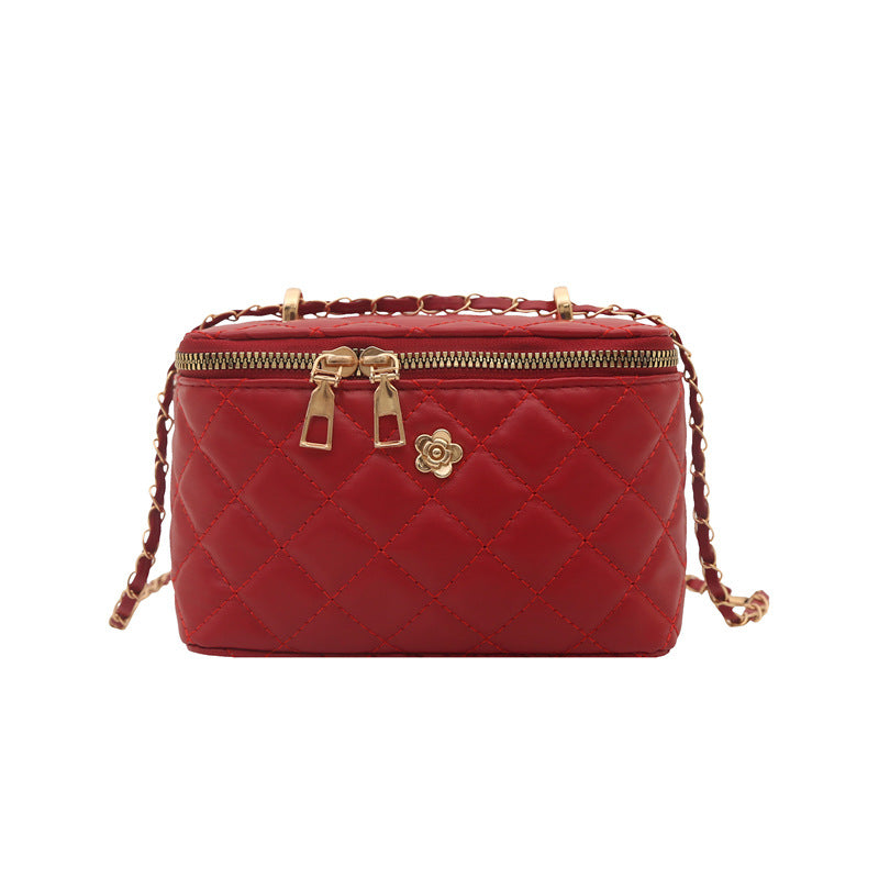 Box Bag Women's Chain Diamond Indentation Fashion Individual Casual Advanced Texture All-Match Messenger Bag