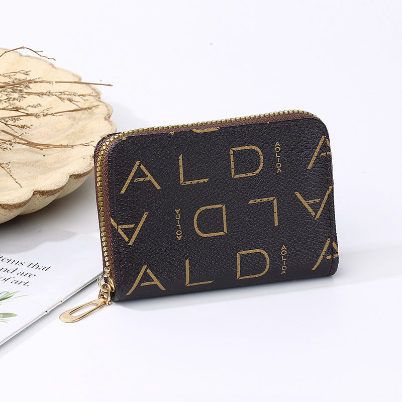 Elegant Women's Card Holder with Multiple Slots, Zipper Wallet, Fashion Letter Print Design for Daily Use