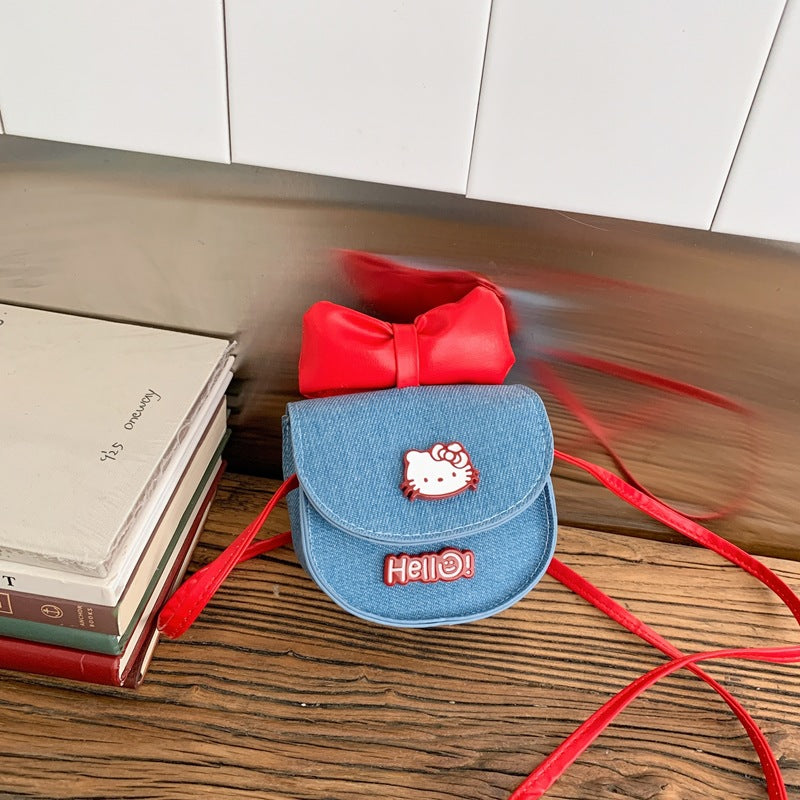 Children's Bags New Cartoon Cute Bow Mini Coin Purse Cat Printing Boys and Girls Messenger Bag