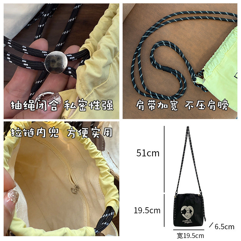 Cute Embroidered Drawstring Bag with Adorable Dog Design, Fashionable Nylon Crossbody Bag for Daily Use