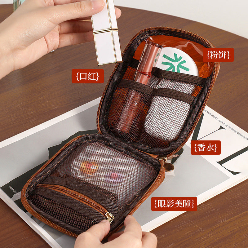 Compact Portable Makeup Pouch for Travel and Daily Touch-ups with Clear Window and Organized Storage