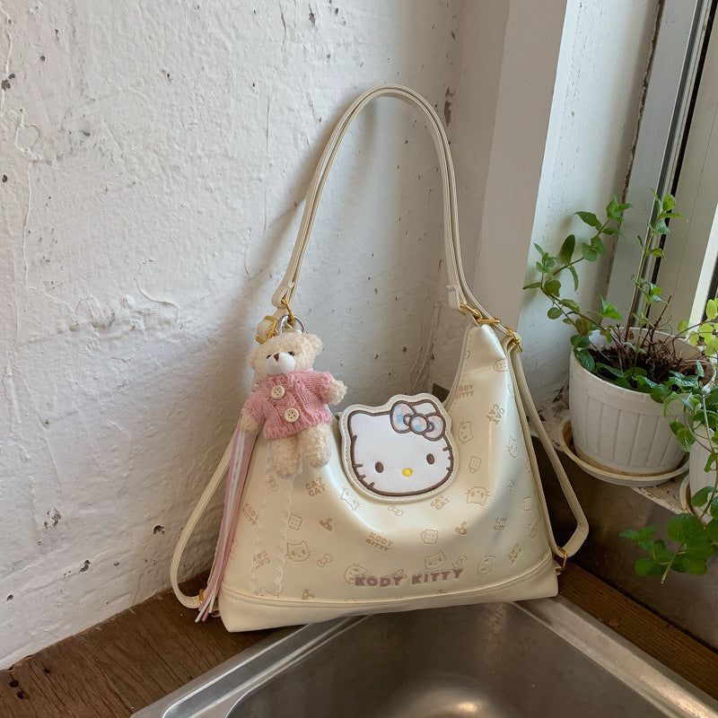 Cute Kitty Shoulder Bag Large Capacity Soft Pu Material Everyday Joker Fresh Sweet Style Tote Bag