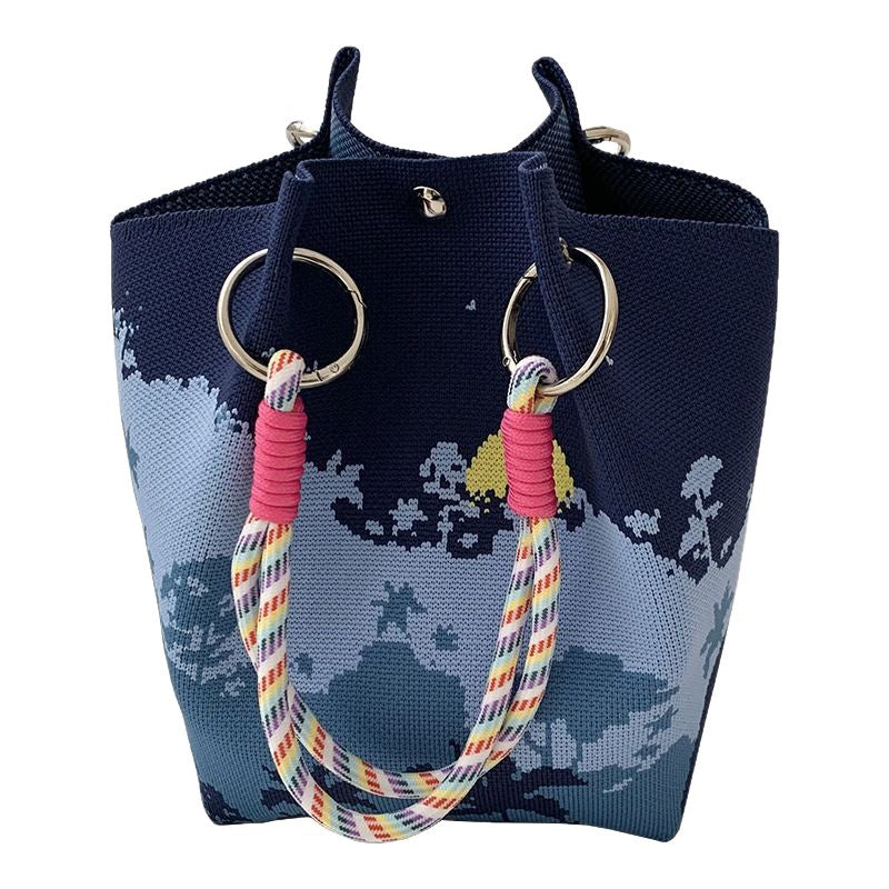 Women's Shoulder Bag New Hollow Canvas Handbag Color Rope Handle Large Capacity Daily Commuter Women's Bag