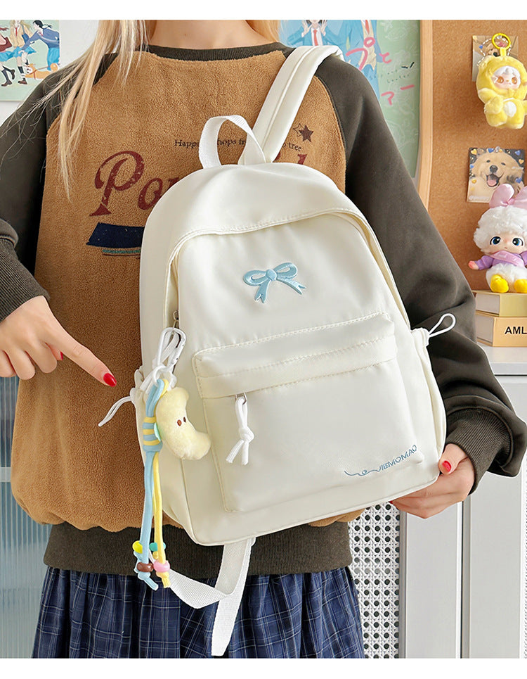 Japanese Style Ins Student Backpack for Girls, Simple Campus Fashion Dual Shoulder Bag with Bow Design and Comfortable Padding