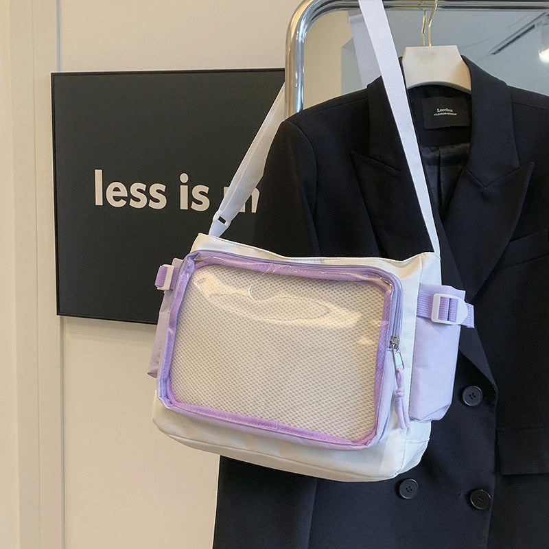 Cartoon Backpack Men's and Women's Transparent Visual Shoulder Bag Simple Large Capacity Student Two-Dimensional Crossbody Tote Bag
