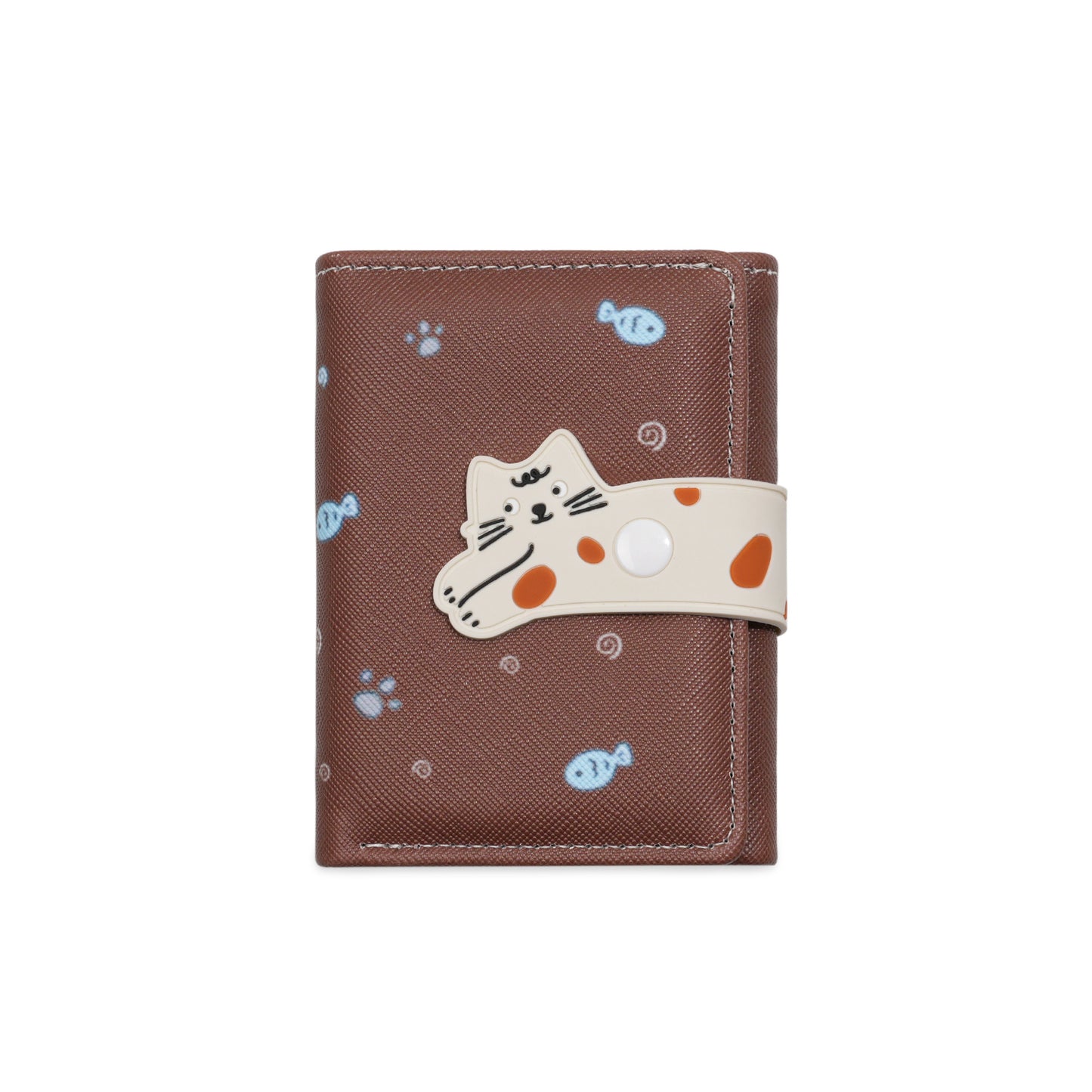 Cute Cat Women's Wallet Fish-Shaped Embellished Soft Buckle Design Everyday Joker Practical Card Holder