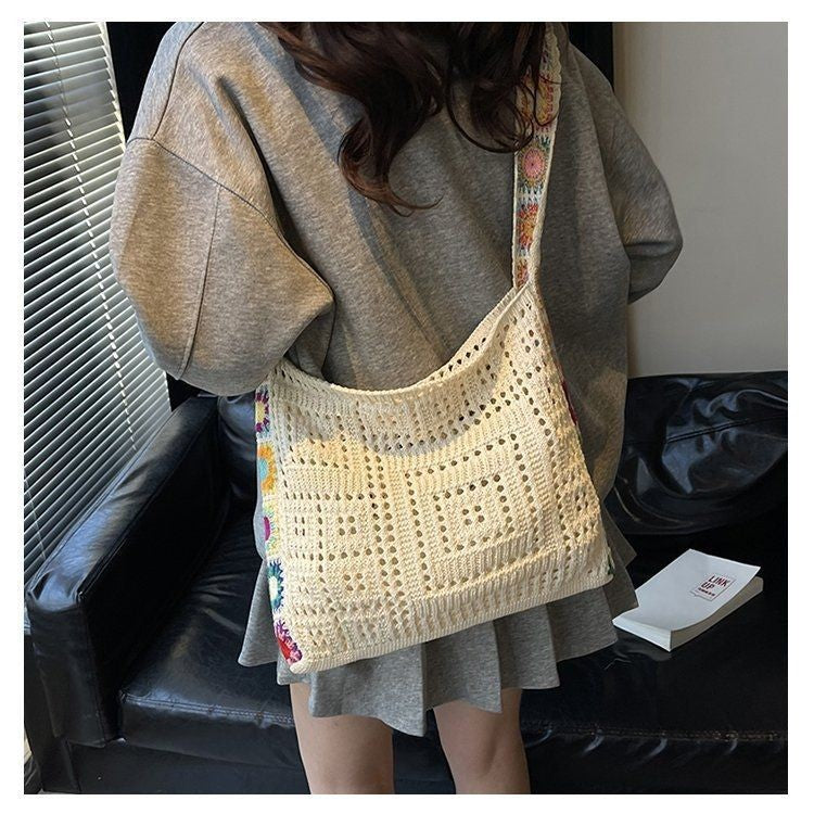 Large Capacity Commuter High-Grade Flower Tote Bag for Women New Spring and Summer Hollow out Knitted Bag Shoulder Woven Bag
