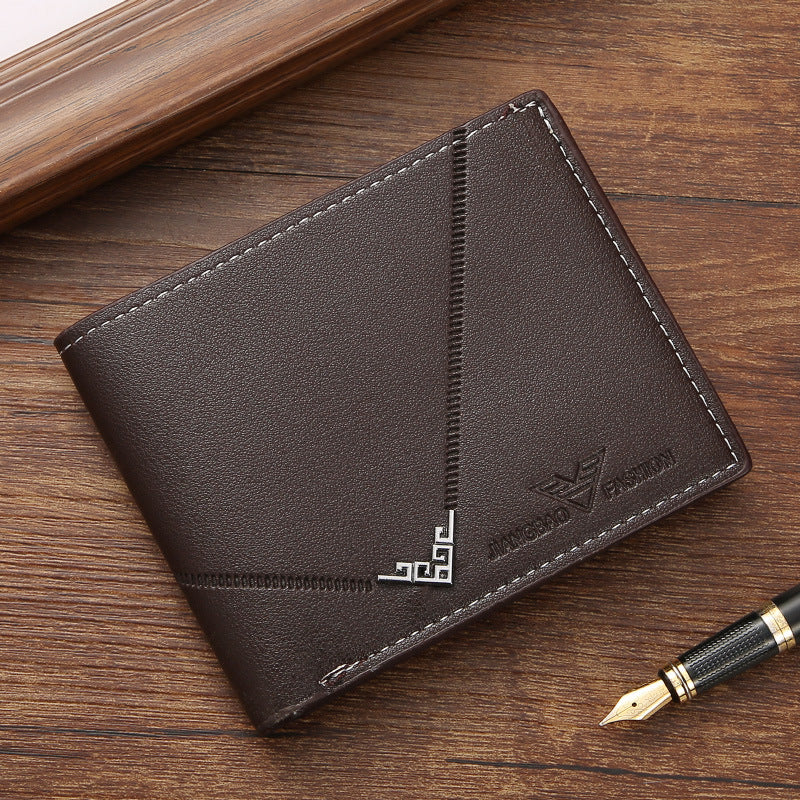 Men's Fashionable Slim Wallet with Geometric Design and Multi-Card Slots, Lightweight and Durable PU Leather