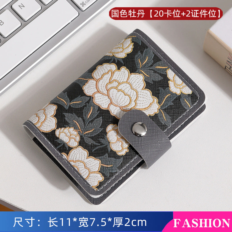Floral Art Card Holder for Women - Vintage Style Multi-Card Wallet with Waterproof Design and Elegant Embroidery