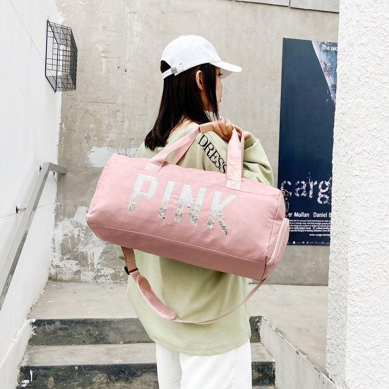 Pink Gym Bag Men's and Women's New Outdoor Travel Bag Portable Large Capacity Nylon Waterproof Shoes Warehouse Bag
