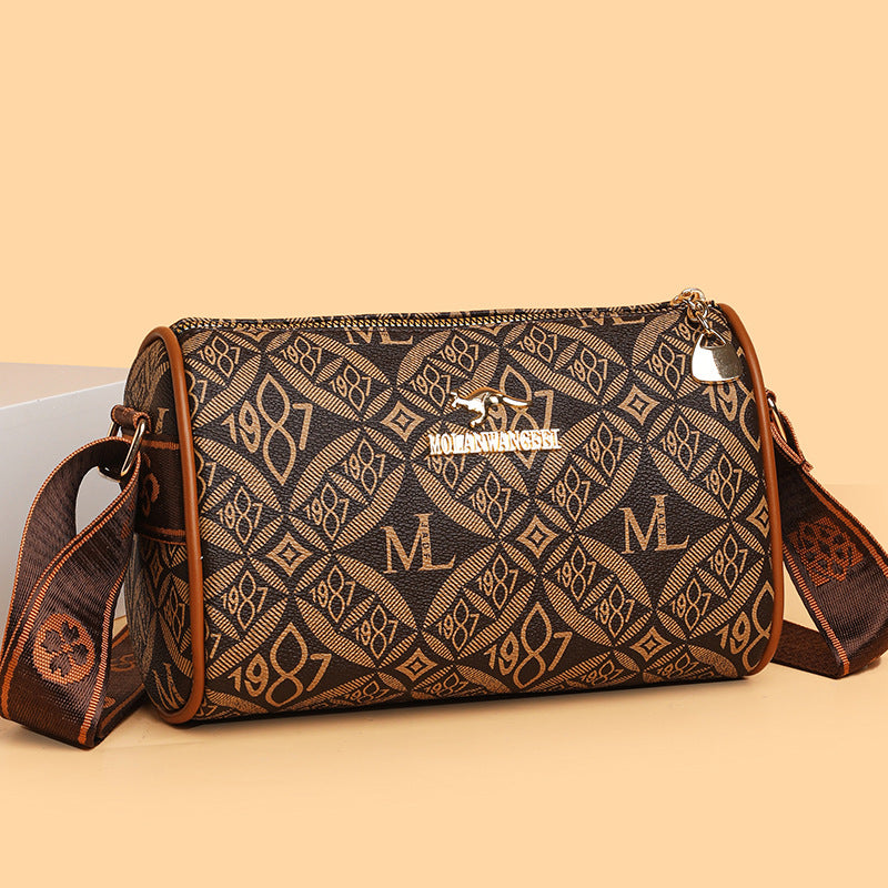 New High-Grade Large Capacity Boston Messenger Bag Women's Soft Leather Retro Shoulder Bag