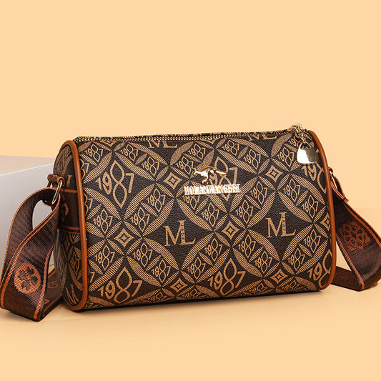 New High-Grade Large Capacity Boston Messenger Bag Women's Soft Leather Retro Shoulder Bag