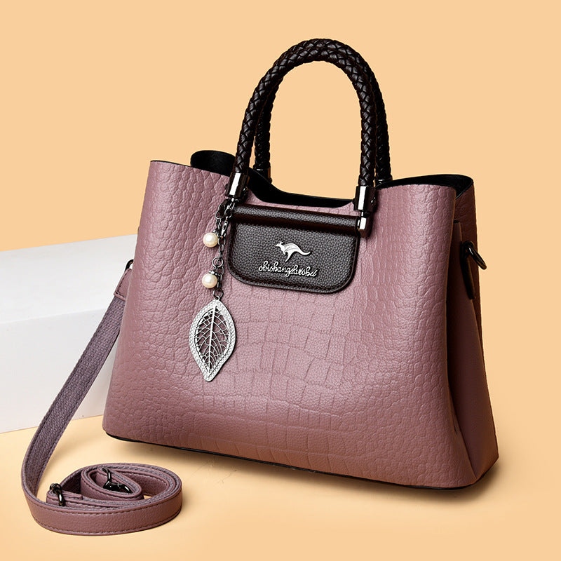 Women's Tote High-Grade Large Capacity Crocodile Pattern Leaf-Shaped Decorative Pendant Everyday Joker Crossbody Shoulder Bag