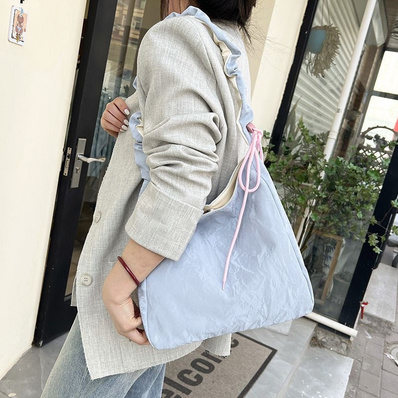 Women's Premium Pleated Tote Bag Magnetic Snap Open and Close Adjustable Shoulder Strap Everyday Joker Fashion Shoulder Bag