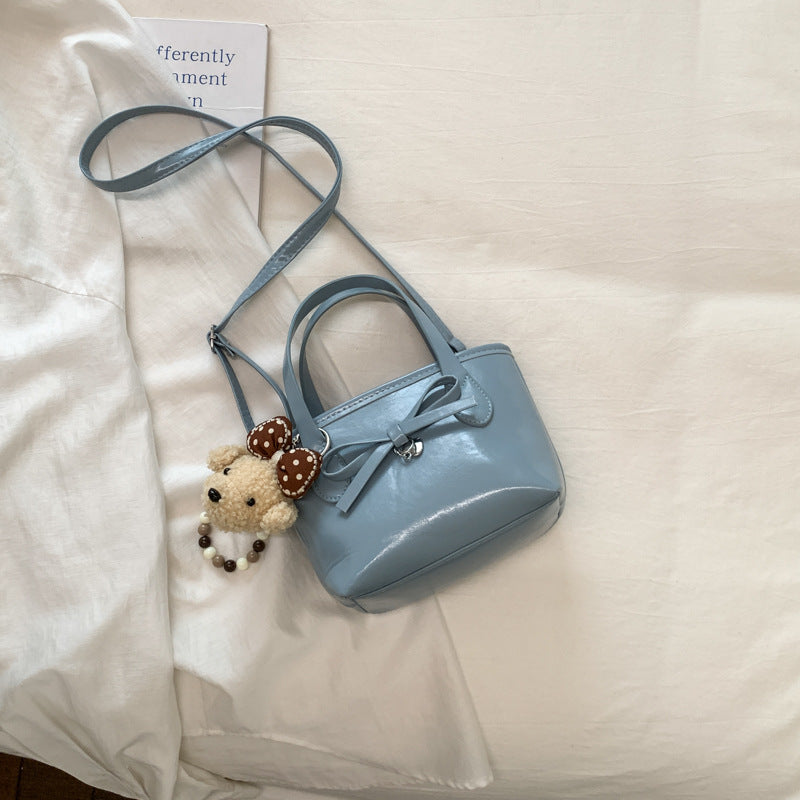 New Fashion Bowknot Bucket Bag Soft Pu Material Portable Crossbody Everyday Joker Practical Design