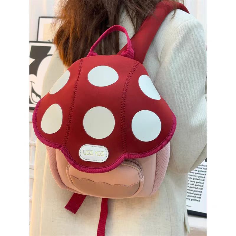 Cute Mushroom-Shaped Mini Backpack for Kids with Fun Sprinkle Design and Soft PU Material
