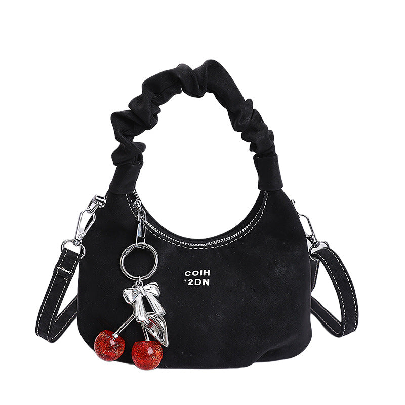 Cute Pleated Handbag for Women 2026 Summer New Cherry Charm Crossbody Bag Fashionable Everyday Shoulder Bag