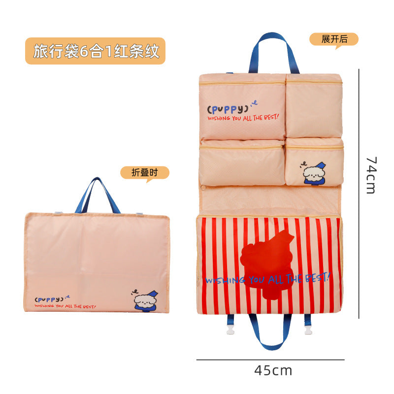 6-in-1 Travel Organizer Bag with Cute Puppy Design for Clothes, Toiletries, and Accessories - Foldable and Compact