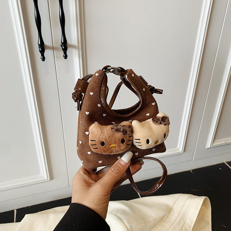 Children's New Cute Cat Hobos Printed Polka Dot Mini Crossbody Coin Purse
