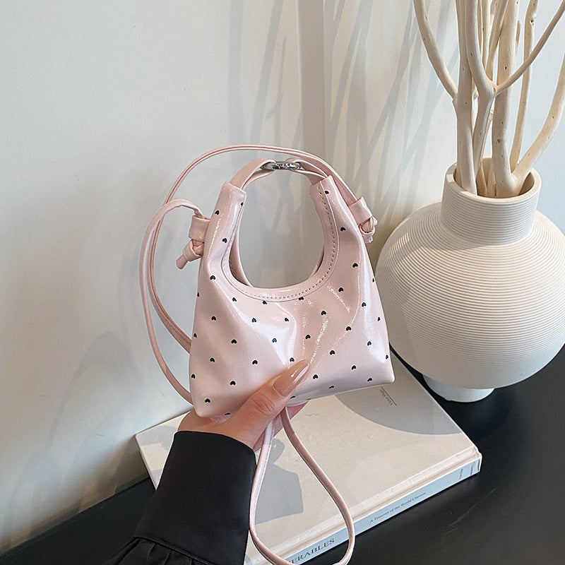 New Fashion Mini Bucket Bag Polka Dot Design Magnetic Snap Open and Close One Shoulder Crossbody Hand-Carrying Dual-Use Urban Simple Style Daily Matching