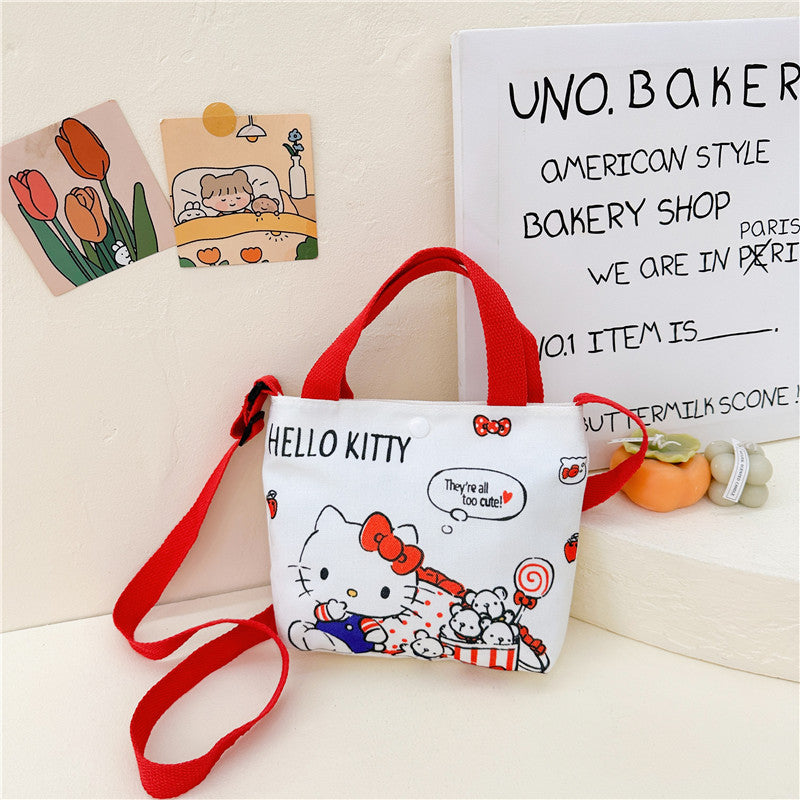Cute Cartoon Canvas Tote Bag for Kids with Adjustable Strap, Perfect for Daily Outings and Playtime