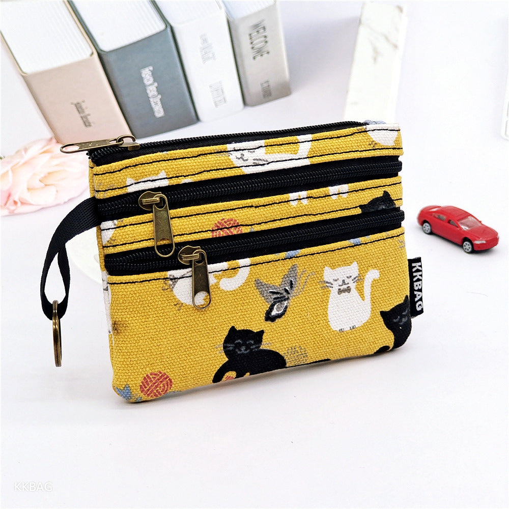 New Cartoon Three-Layer Sundries Storage Bag Summer Carry around Makeup Pouch Girls Coin Purse Key Card